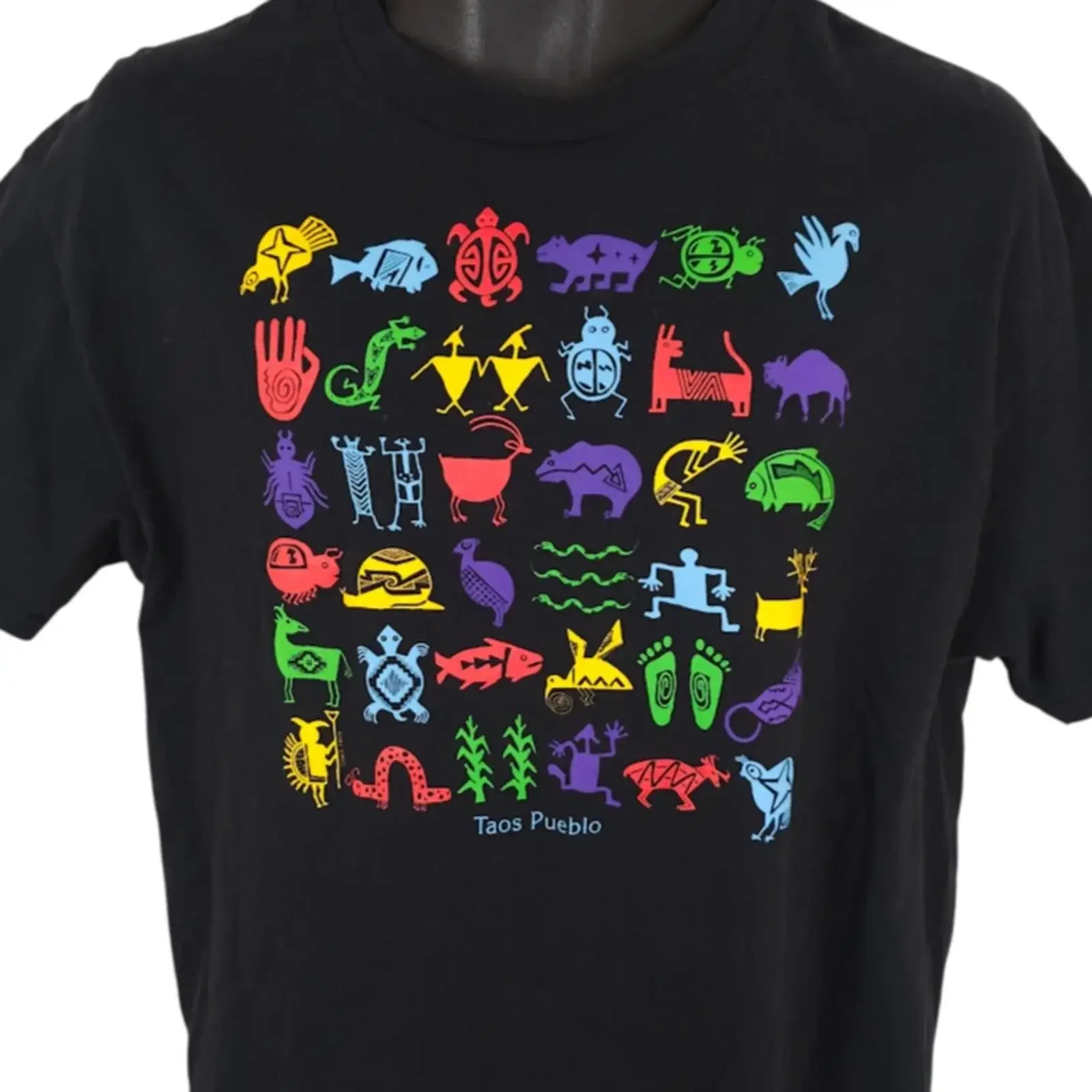 Taos Pueblo T Shirt Mens Size Large Black New Mexico Aztec Kokopelli vintage Washed designer clothes Breathable
