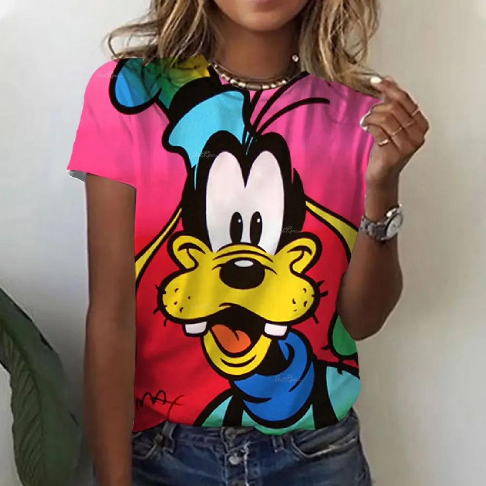 Camiseta de manga curta Disney Goofy feminina, estampa de desenho animado, Copo de rua extragrande, roupa casual, novo, verão, 2022