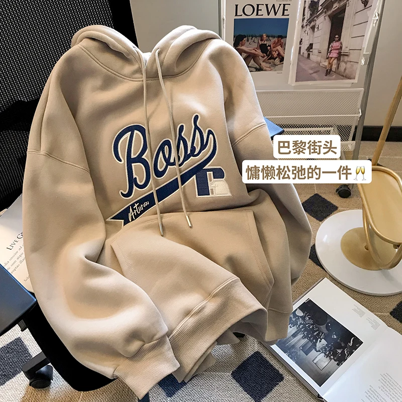 

American Street Hiphop Letter Hooded Hoodie Women 2024 Spring And Autumn New Thin Lazy Chic Fashion Brand Casual Coat Chic Tops