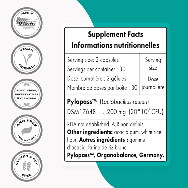 H. Pylori Fight Natural Treatment, Alívio do Refluxo Ácido Reuteri, Reparação do Estômago, 60 Cápsulas, 20g, 1 Dia