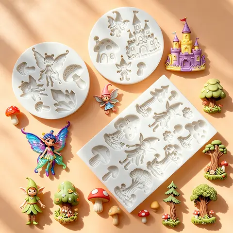 Mushroom Fairy Forest Castle Silicone Sugarcraft Mold Cupcake Baking Mould Fondant Cake Decorating Tools
