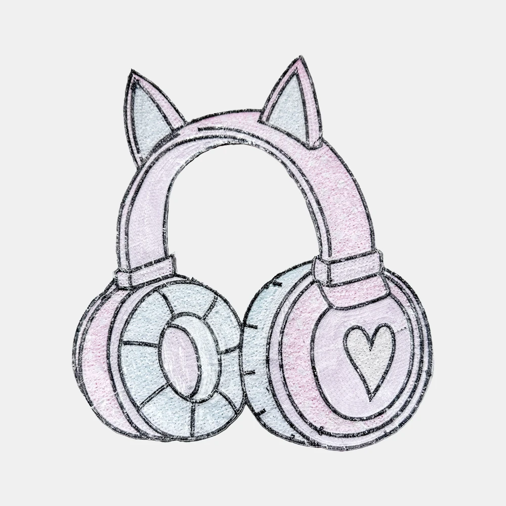 1 Piece 22.5*20 cm Pink Sequins Earphone Patch Shining Iron on Patch for Garment Decoration DIY Applique Clothing Accessories