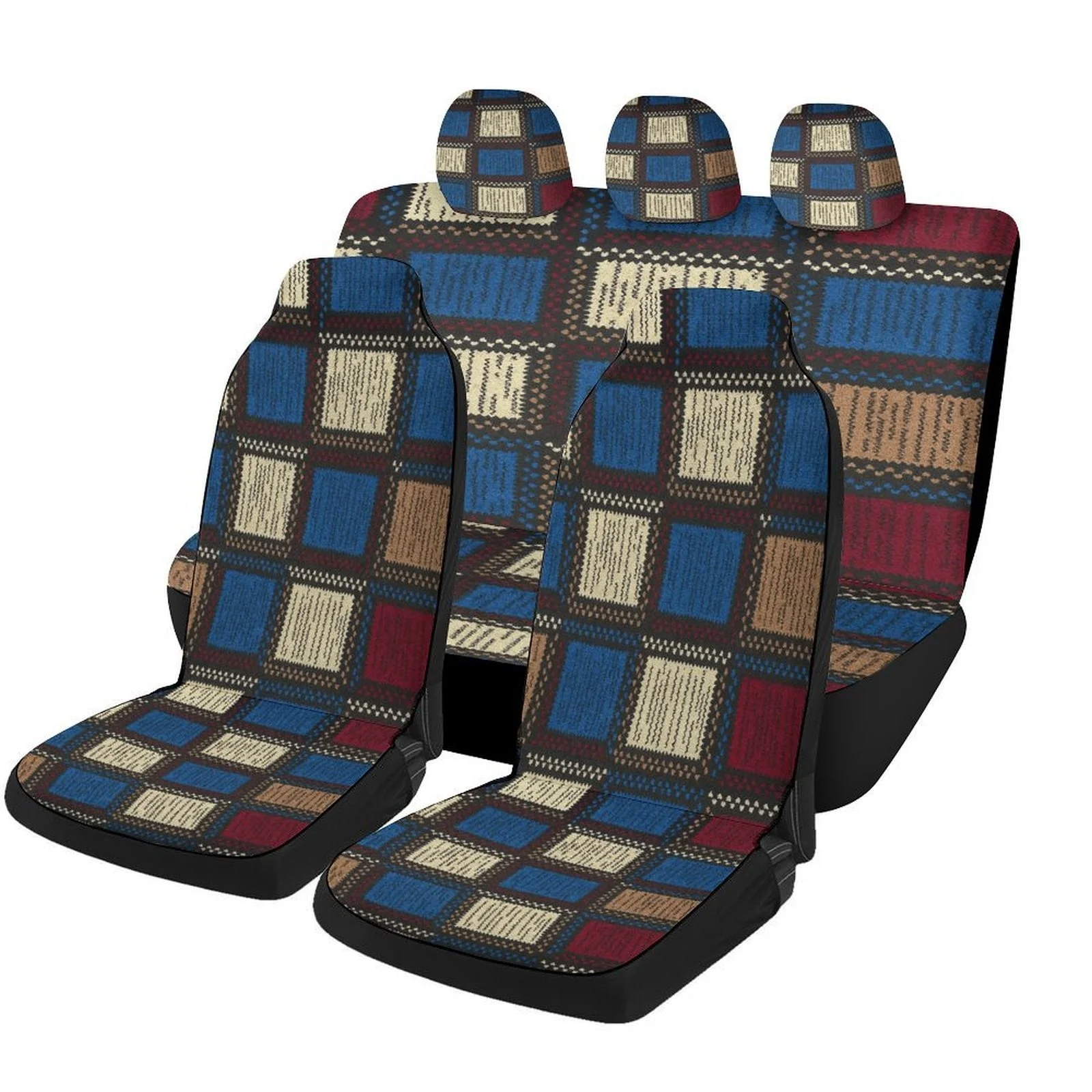 Plaid Pattern Themed Car Seat Cover Set For Most Cars, Trendy High-quality Car Seat Protector Covers Full Set, Universal Car Sea