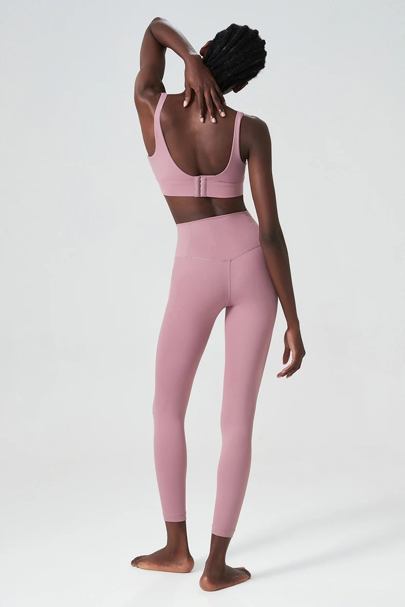 Zweiteiliges Fitness-Yoga-Set für Damen, einfarbig, dehnbar, weich, Gym-Anzug, atmungsaktiv, für Workout, Laufen, Sportbekleidung, Damenbekleidung – Detail 17