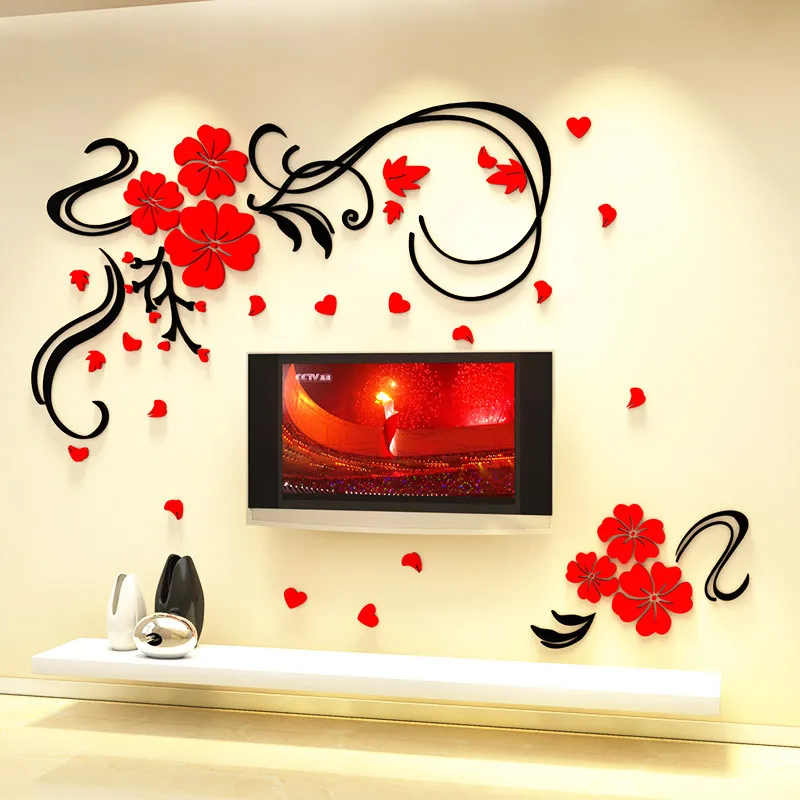 Romantic and Warm Flower Pattern Wall Stickers 3D Stereoscopic Acrylic Wall Stickers Living Room Sofa Background Wall Stickers