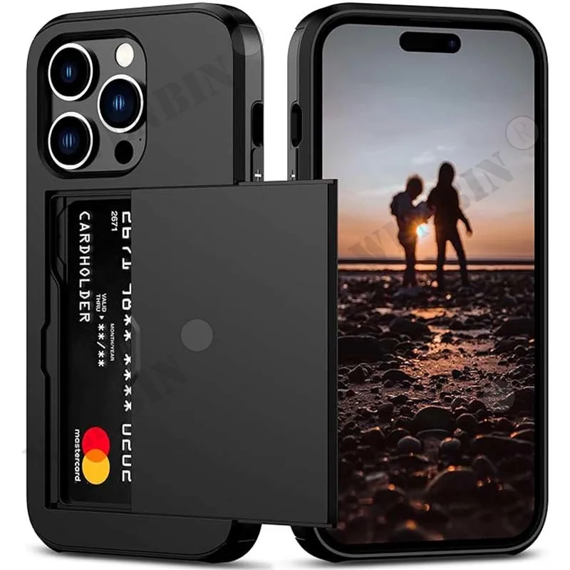 Case For iPhone 17 16 15 14 Pro Max Card Holder Heavy Duty Protective Dual Layer Shockproof Hidden Card Slot Slim Wallet Cover
