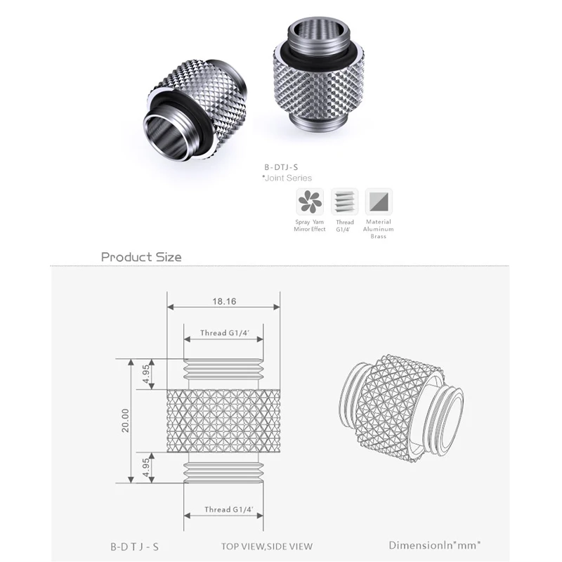 BYKSKI G1/4\'\' to G1/4\'\' Dual External Thread Connection Male to Male adapter thread 4.5MM connector for water cooling