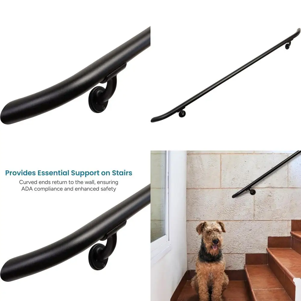 طقم درابزين ألومنيوم دائري أنيق للاستخدام الداخلي والخارجي مع أطراف منحنية وحوامل حائطية وتصميم مريح #1