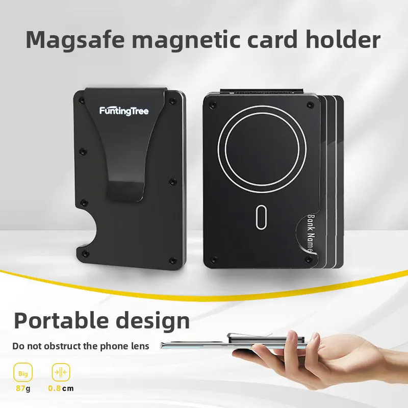 Совместим с кошельком MagSafe, тонким мужским кошельком с зажимом для денег, металлическим держателем для карт с блокировкой RFID, минималистичным магнитным кошельком