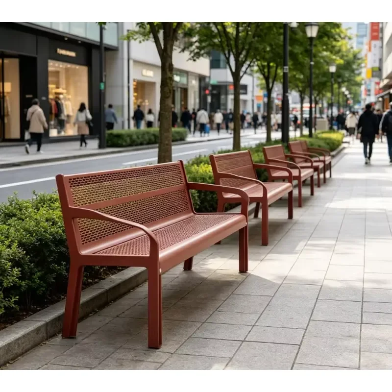 Commercial Galvanized Steel & Solid Wood Modern Bench-Water Resistant Eco-Friendly Outdoor Furniture for Villa Park Exterior