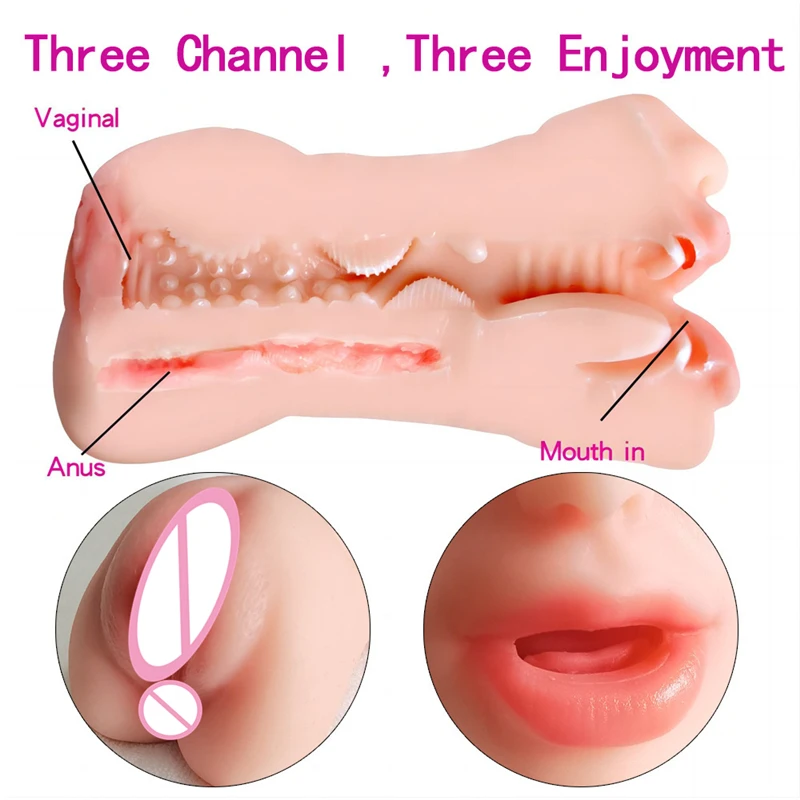 Real Mouth Anus Vagina Three Hole Masturbator Cup Pocket Pussy Sex Toys Stroker For Men Soft Realistic Feeling Male Masturbator