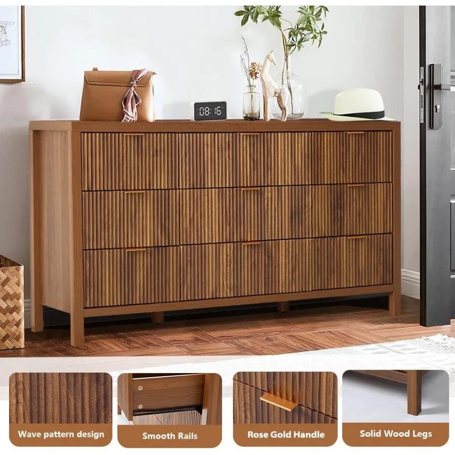 خزانة خزانة ذات 9 أدراج منضدة طويلة مع أدراج وخزانة تخزين للمزرعة وخزانة من الخشب الصلب وحامل تلفزيون في منتصف القرن #5