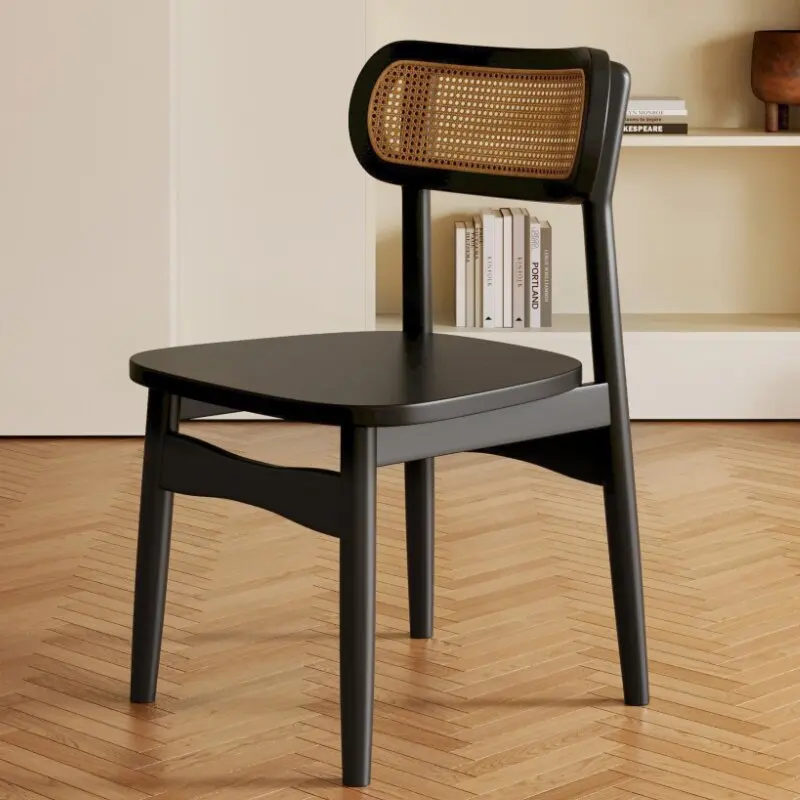 Dining Table Chair Solid Wood Dining Chair Home Restaurant Rattan Stool Back Designer Dressing Leisure Rattan