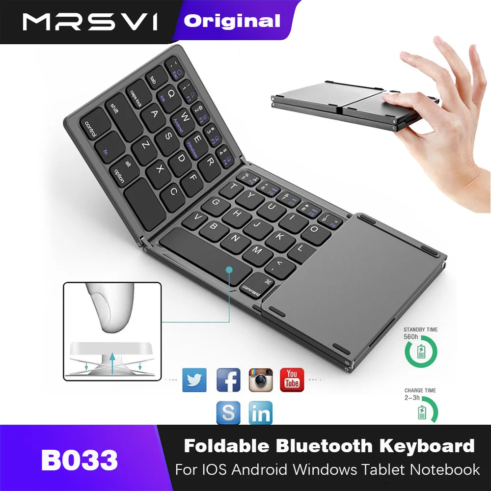 MRSVI Foldable Bluetooth Keyboard With Touchpad Mini Wireless Keyboard Rechargable for IOS Android Windows Tablet Notebook