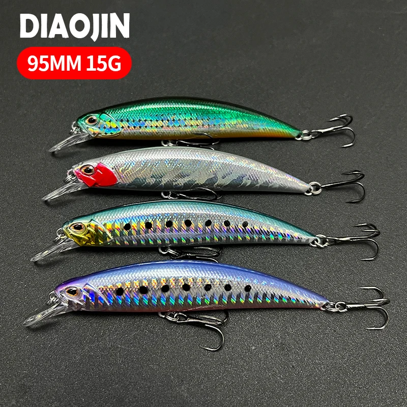 95mm 15g Spearhead Ryuki 95S Minnow señuelo para Pesca de curricán cebo de lubina Wobblers de fundición larga peso pesado hundimiento Jerkbait Pesca