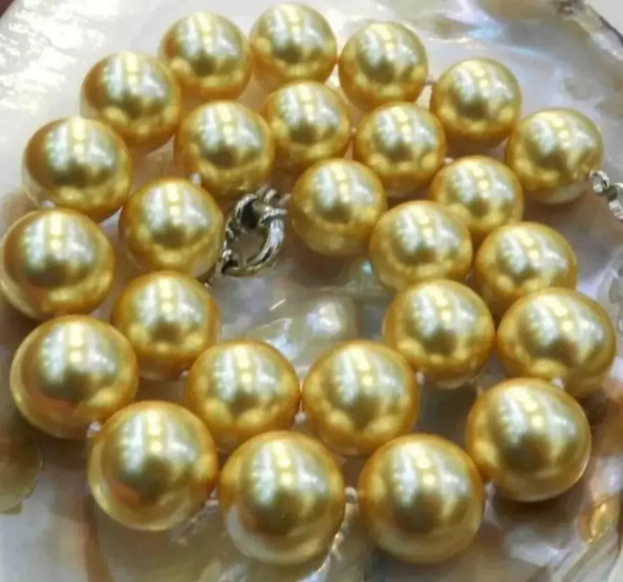 16mm Golden South Sea Shell Pearl Necklace 18inch AAA+