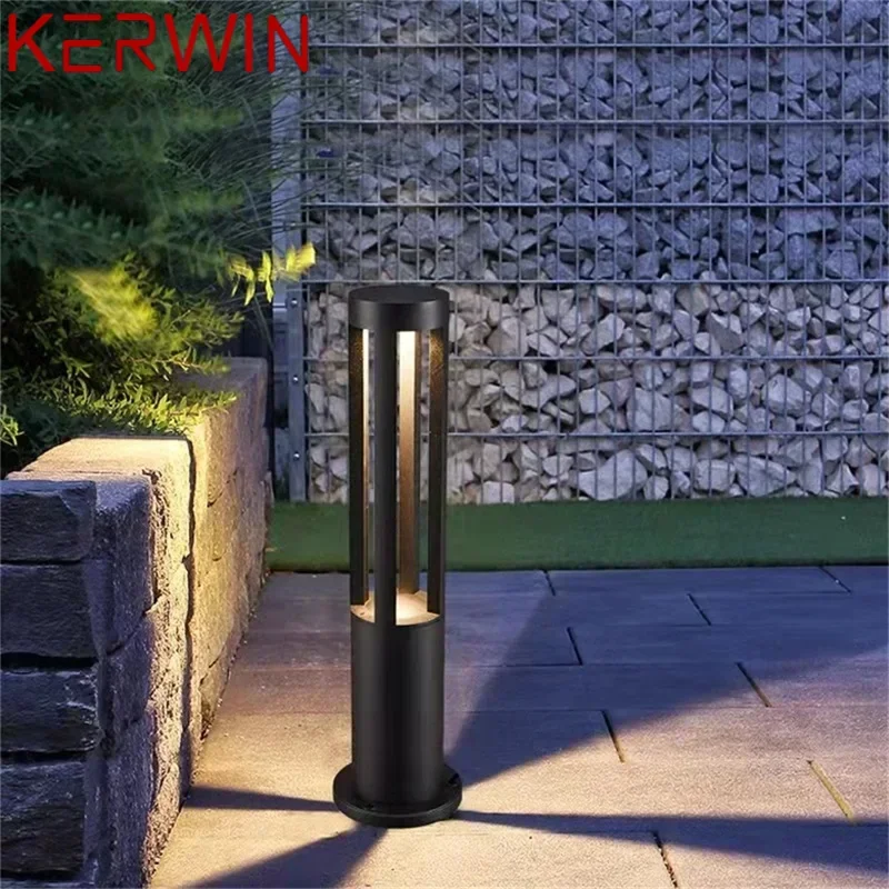 KERWIN Black Outdoor Lawn Lamp Contemporary Light LED Waterproof for Home Villa Path Garden