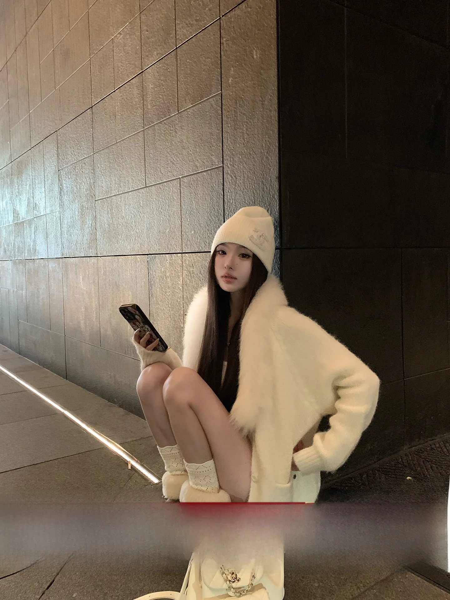 

Soft Cozy Pure Desire Knitted Sweater Coat Women's Large Fur Collar Autumn Winter Ciwalk V-Ne Long Sve Warmth Outerwear