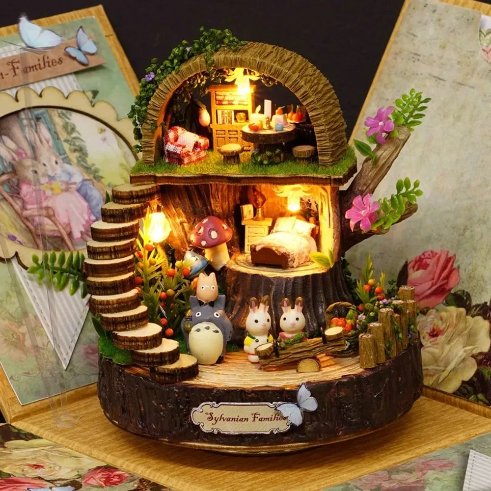 DIY Fantasy Forest Spieluhr – Handmontierte Candy Cat & Totoro Puppe, pädagogisches Geburtstagsgeschenk (WF1021)