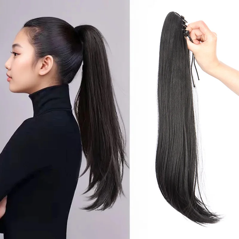 Clip per artiglio sintetica da 40 cm/50 cm riccia nell'estensione della coda di cavallo Parrucchino lungo dritto riccio nero marrone coda di cavallo per le donne
