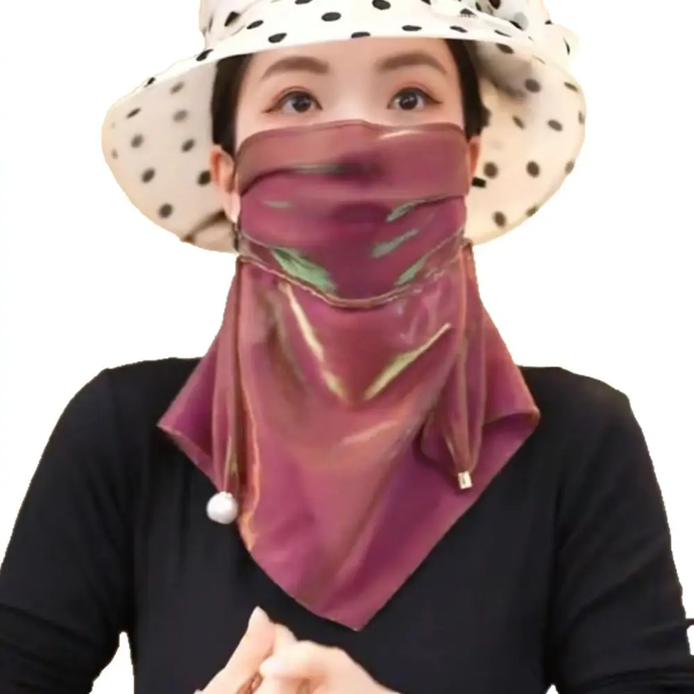 Elegant Summer Mesh Scarf Sunscreen Face Veil Chic Colorful Beaded Ornament Lightweight Neck Shawl Outdoor Gear
