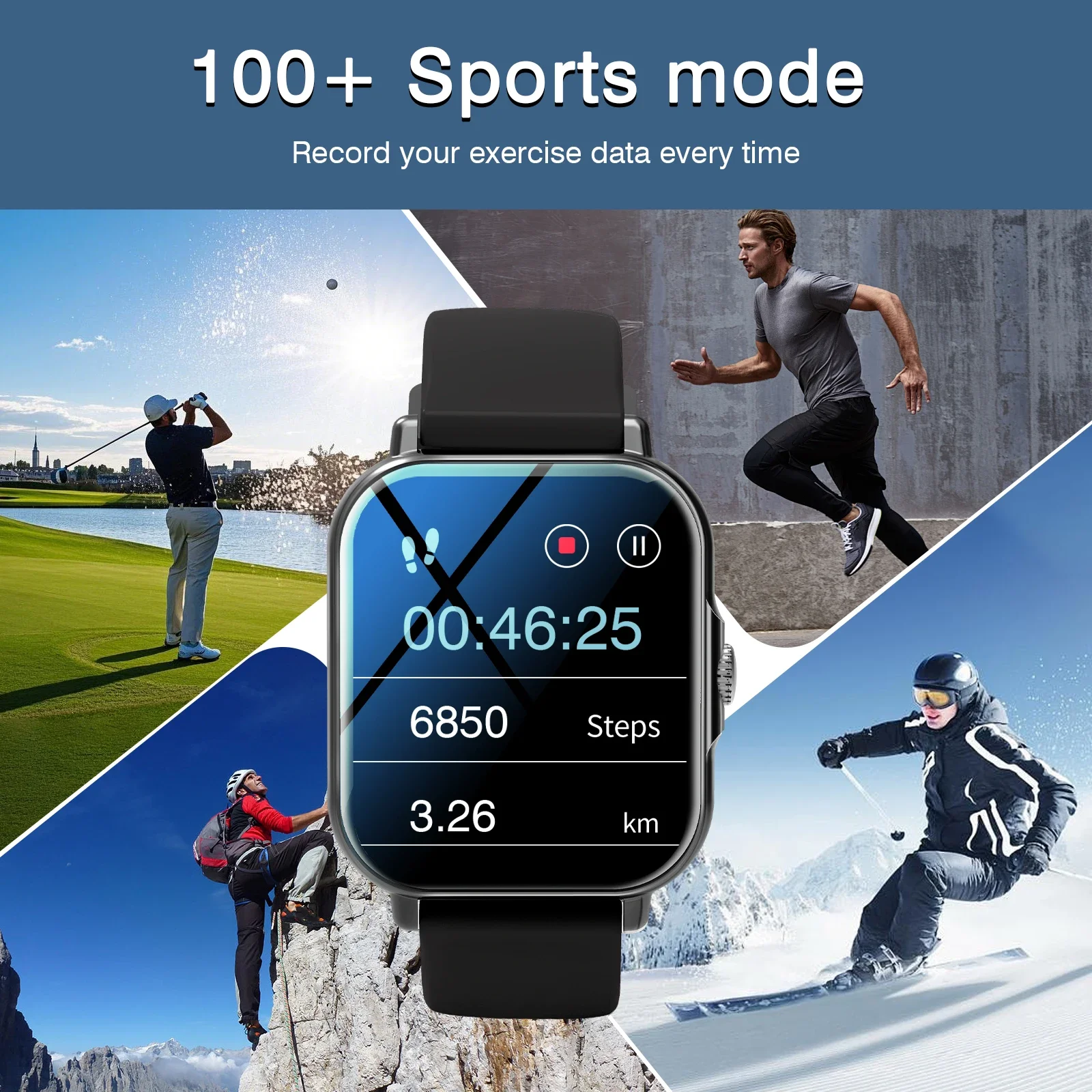 Smart watch, wireless call, message reminder, pedometer watch, 2.01 inch touch screen, suitable for Android/iPhone