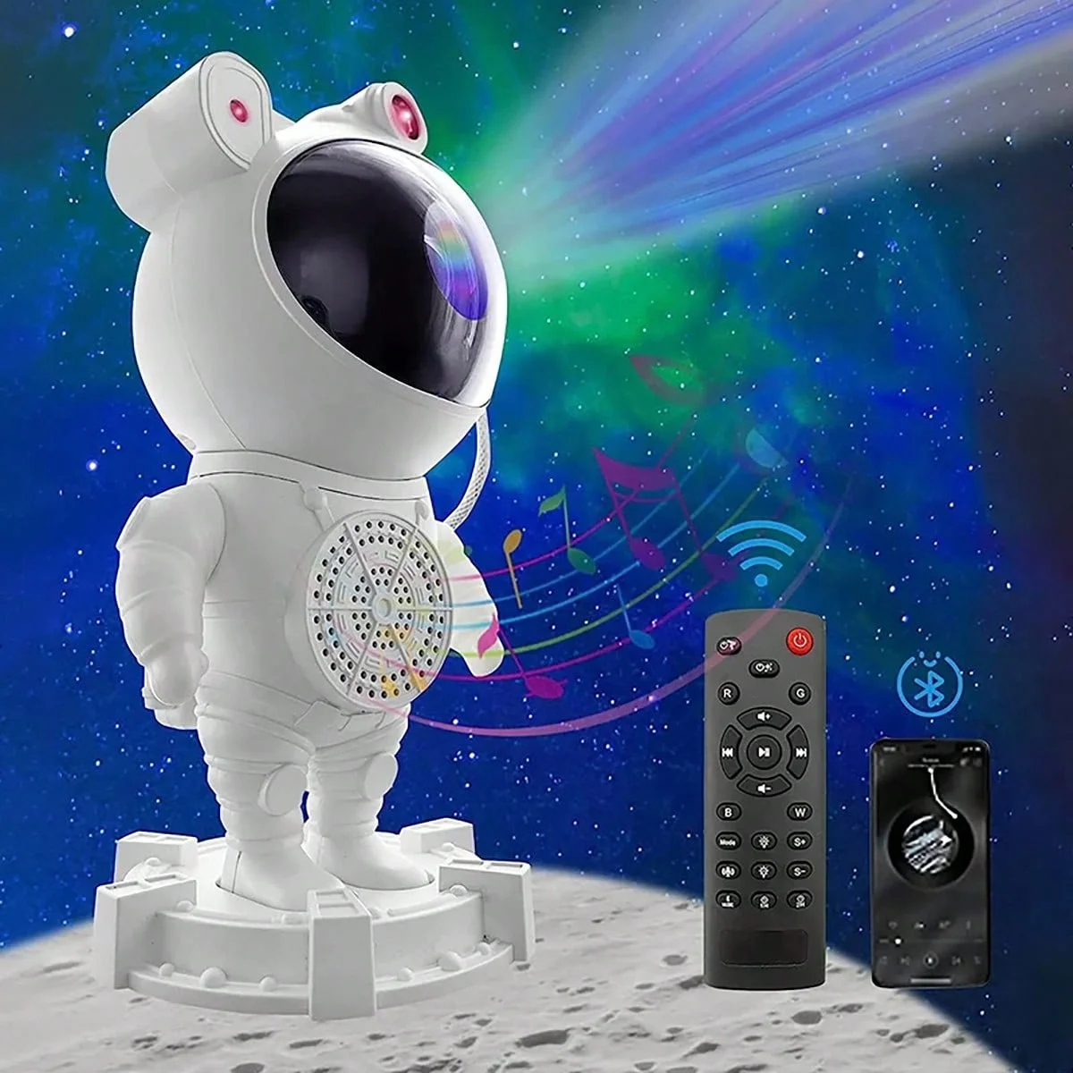 Astronaut Bluetooth speaker with projection lamp USB star full color moon noise White atmosphere night lamp suitable for gifts