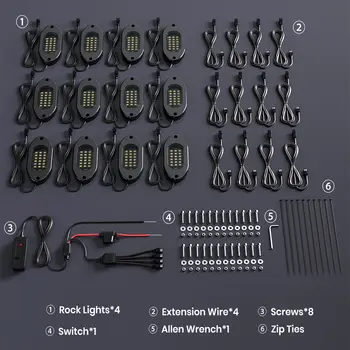 Honalia 4/6/8/12 燈 LED 岩石燈,純白光 6000K,帶開關,適用於越野卡車、SUV、4x4、ATV、船等車輛的底盤氛圍燈。 10 最佳銷售 汽車底盤燈 - №9