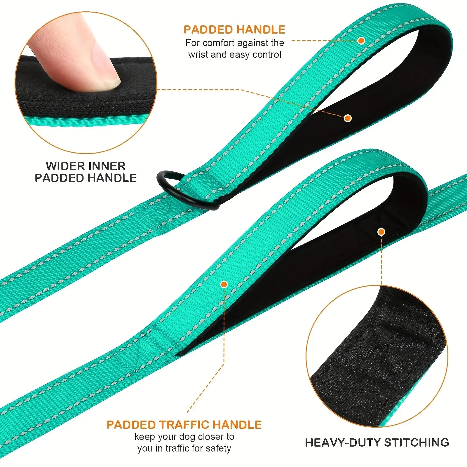 Double Handle Dog Leash, Double-Sided Reflective Night Safety, Heavy Duty For And Extra Large And Me_voghion.com