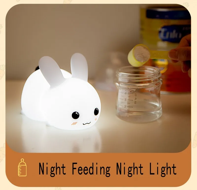 LED Rabbit Night Light Remote Control Dimmable RGB Rechargeable Silicone Bunny Lamp for Children Baby Toy Gift Touch Sensor