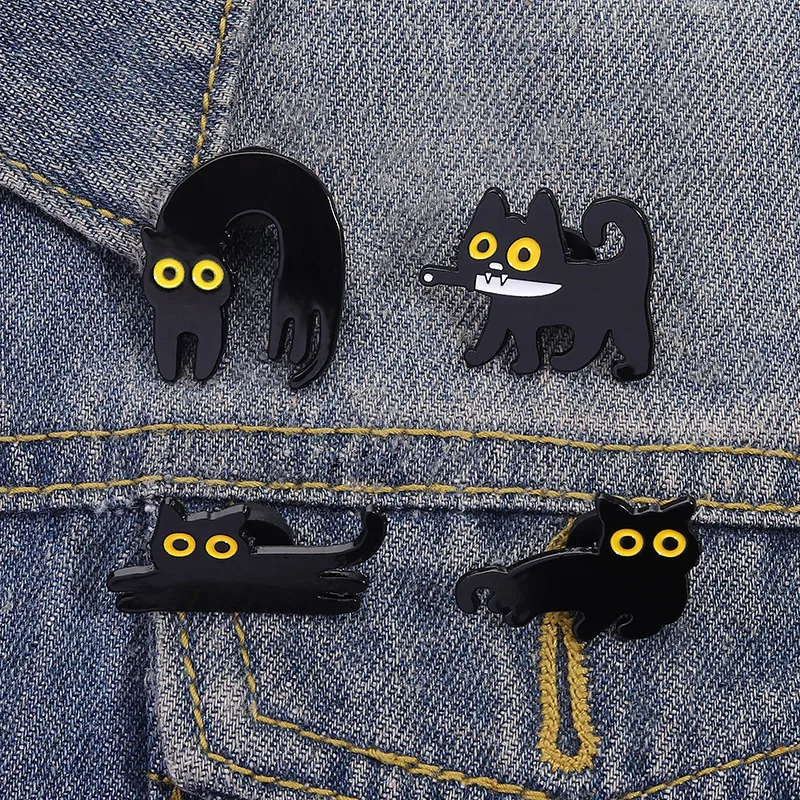 Japanese Cartoon Black Cat Series Alloy Brooch Cute and Personalized Cat Shaped Metal Badge Lapel Pins Badges on Backpack Pines