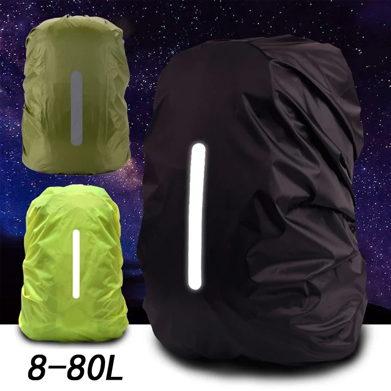 8-80L Backpack Rain Cover Camping Hiking Night Walking Safety Reflective Waterproof Dust-proof Backpack Cover Schoolbag Cover