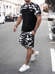 The New Maniti Legend Men's Summer Camo Print Crew-neck Short-sleeved Casual T-shirt And Belted Shorts Set Is Anti-wrinkle