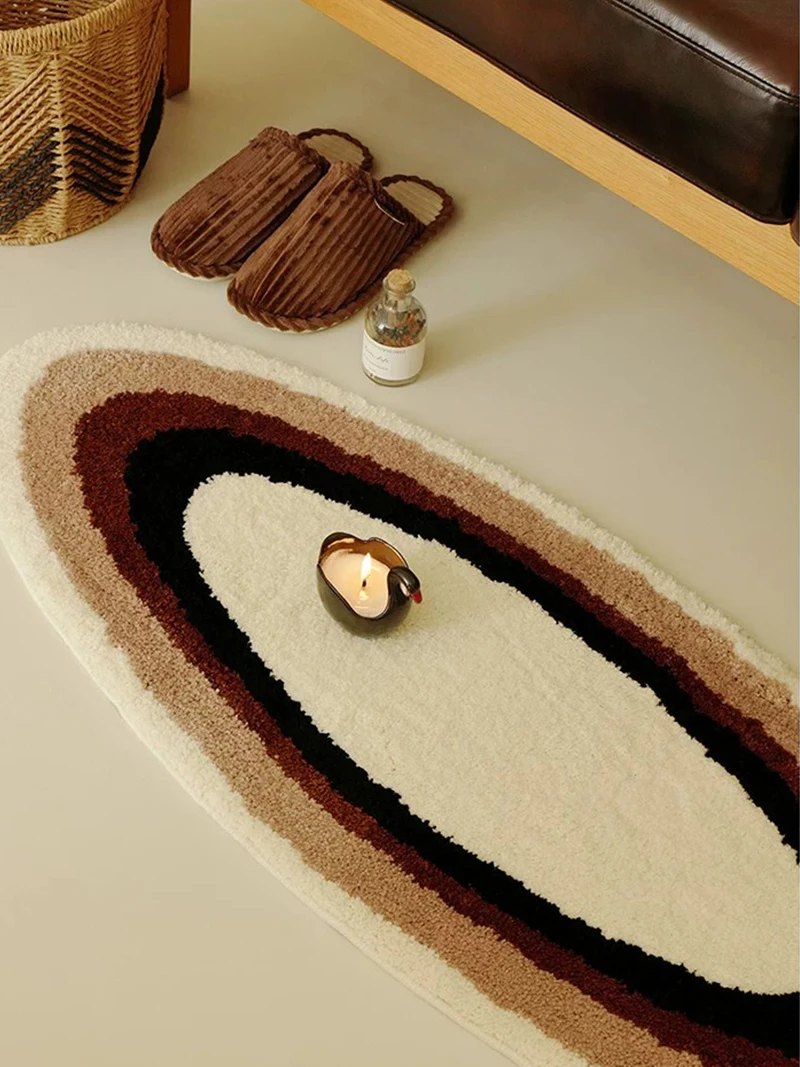 Original Ins Style Oval Color Block Carpet Retro Bedroom Kitchen Thickened Living Room Hallway Bauhaus Flocking Floor Mat