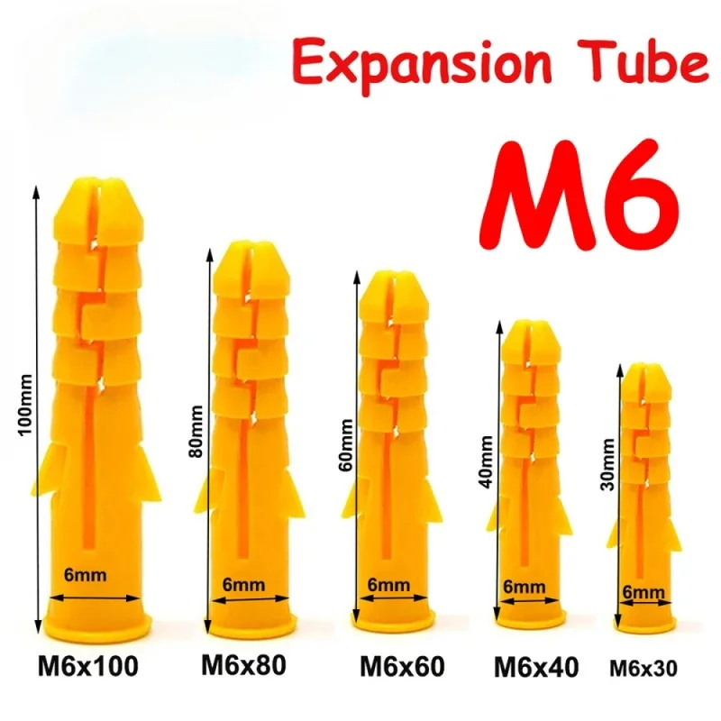 M6 Wall Plastic Wall Anchor Bolts Expansion Pipe Column Concrete Wall Plug Frame Fixings Tube Yellow