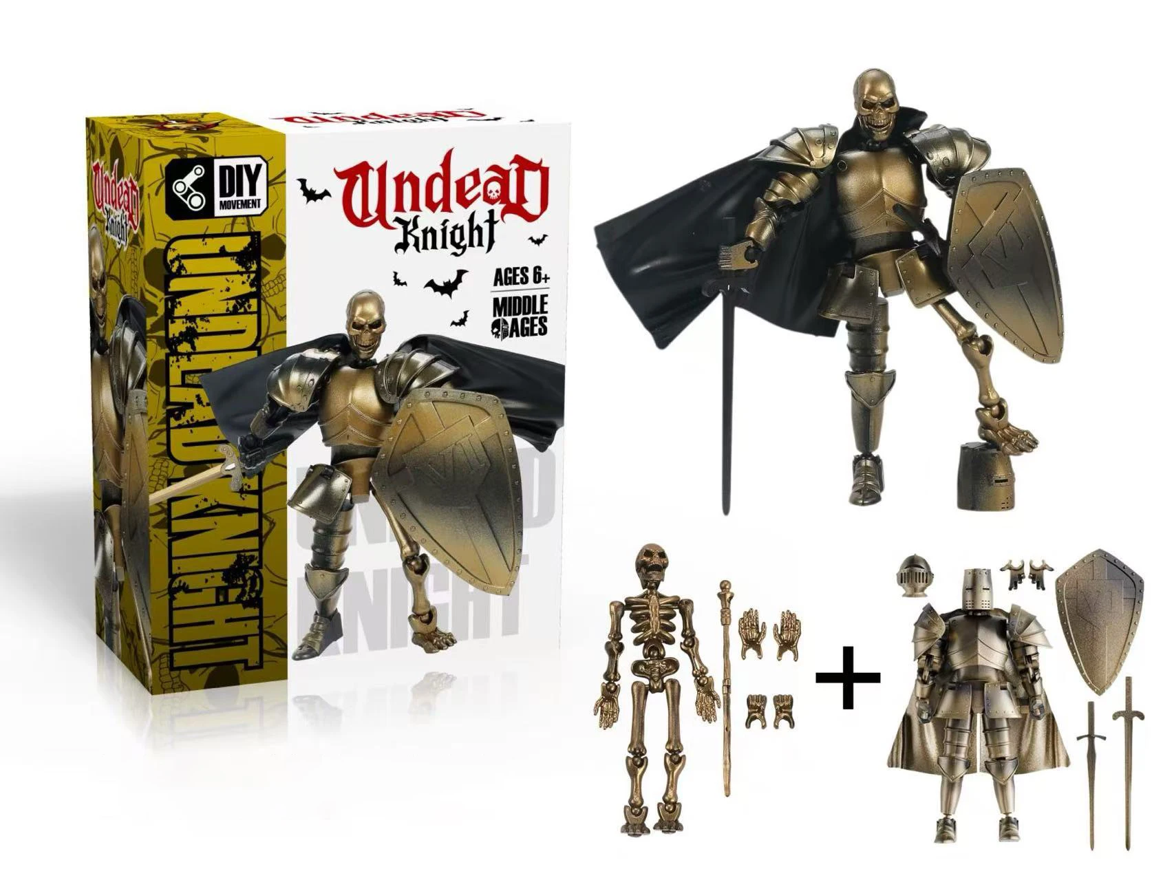 لعبة أولاد ميكا نايت متعددة المفاصل مصممة حديثًا، تحت عنوان هيكل عظمي، تحمل شخصًا، درعًا، ونموذج الساموراي #4