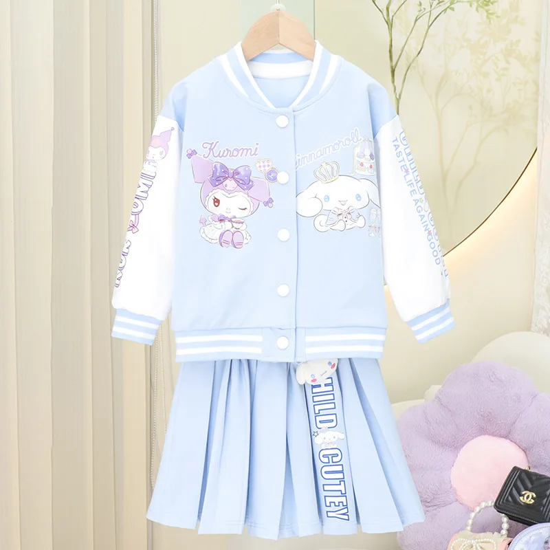 

Kawaii Cinnamoroll Sanrios аниме для девочек Jk, униформа, рубашка, плиссированная юбка, комплект, хлопковые детские синие куртки с героями мультфильмов, пальто, новый модный подарок