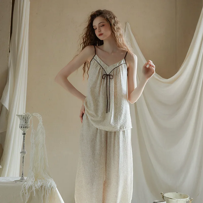

2025 new printed loungewear 100% cotton pajama set women summer thin plus size sexy comfortable pajamas suit 2 pieces