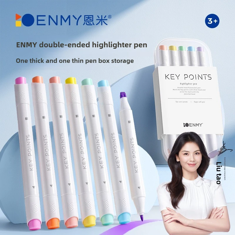 

ENMY Morandi Pastel Highlighters Double Tip Large Capacity Markers for Notes Macaron Fluorescent Pens School Office Supplies