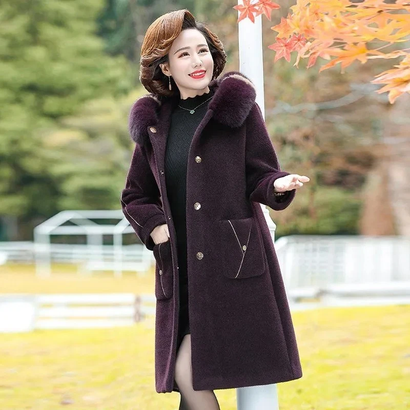 NEW Middle aged Mother Fur Coat Winter Jacket Women Imitation Mink Coat Overcoat High-end Grandmother's Woolen Coat 5XL