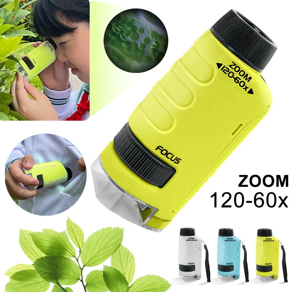 

Educational Mini Handheld Microscope Lab LED Light 60-120x Handheld Microscope Light Battery Powered Outdoor Children Toys Gift