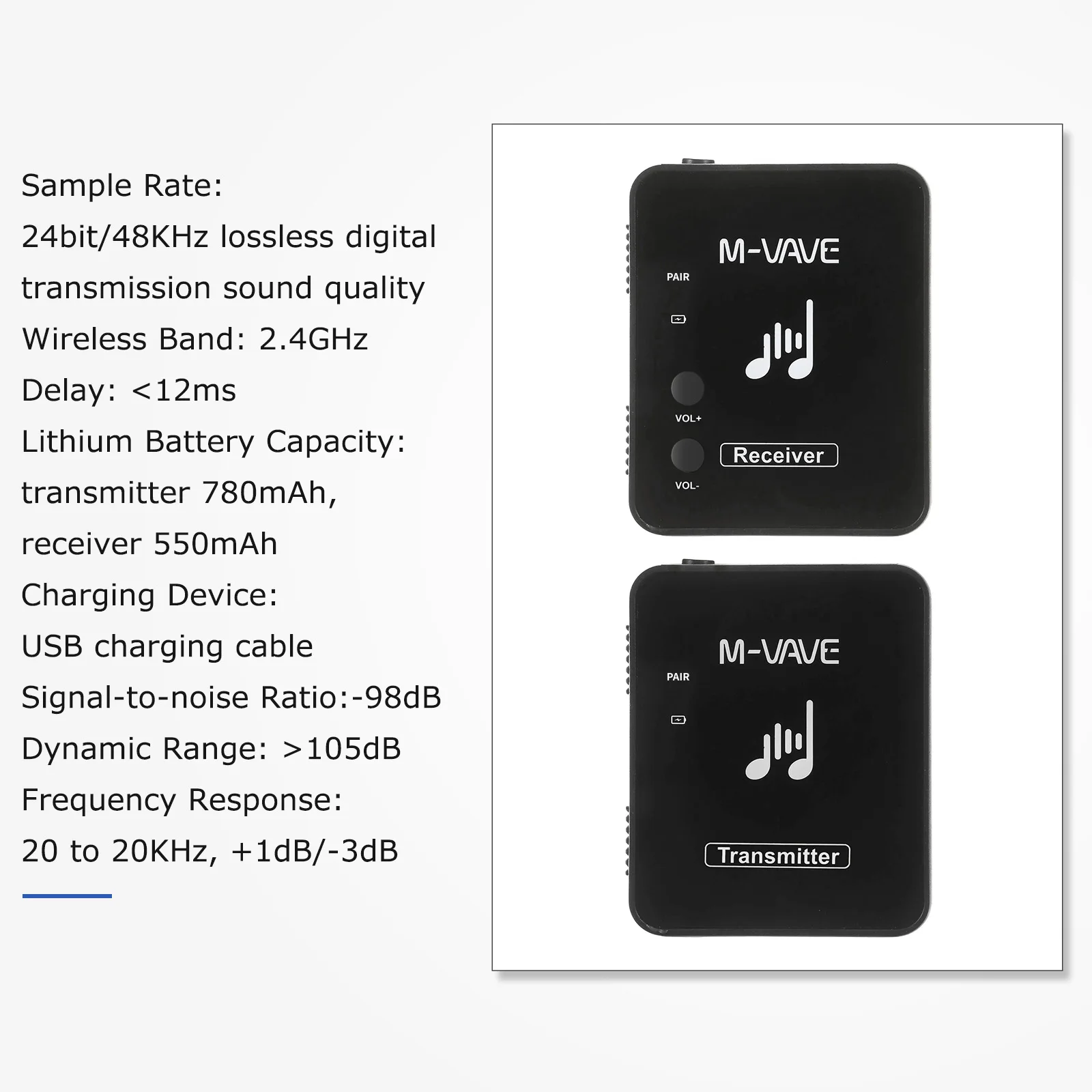 M-VAVE WP-10 2.4GHz Wireless Earphone Monitor System Rechargeable Transmitter Receiver Support Stereo Mono Recording Function