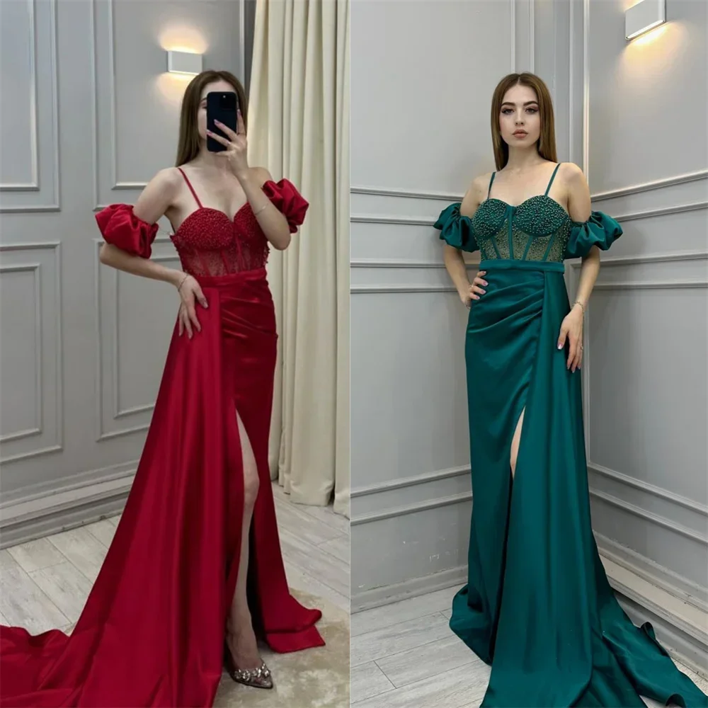 

Saudi Arabia Prom Gown Formal Evening Dearin Spaghetti Strap A-line Floor Length Skirts Tulle Bespoke O