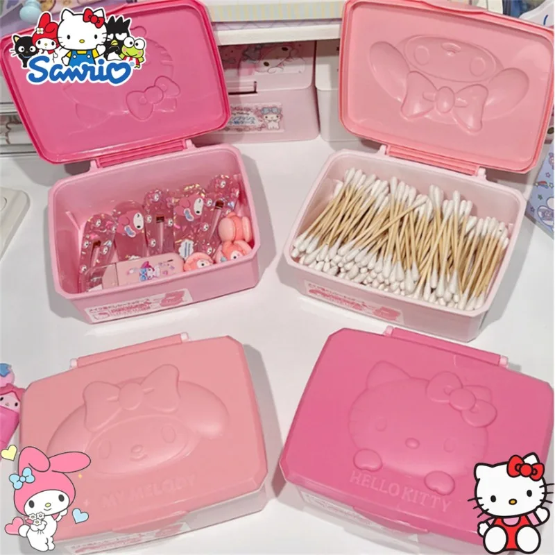 

Sanrio Hello Kitty Kawaii Anime My Melody Storage Box Cute Girls Cotton Pad Jewelry Box Organizer Students Storage Supplies Gift