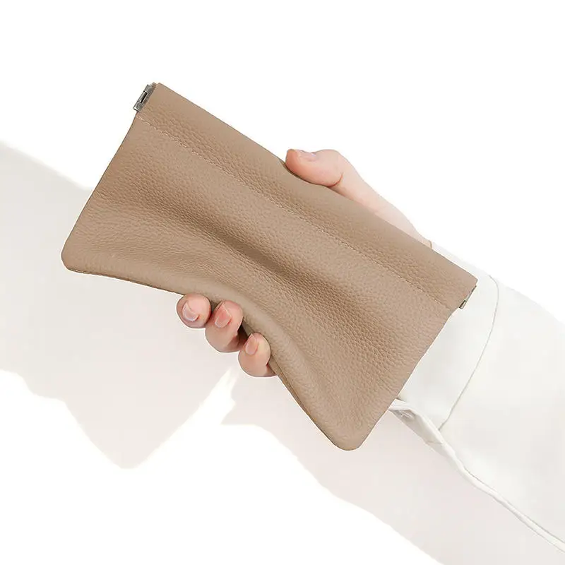 Self-closing PU Leather Long Wallet Passport Driver's License Document Holder Data Cable Cosmetic Bag Storage Clutch Bag
