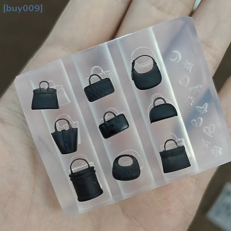 【buy009】1 pçs 3d bonito dos desenhos animados saco forma decoração da arte do prego molde diy silicone modelos da arte do prego molde do prego encantos presente