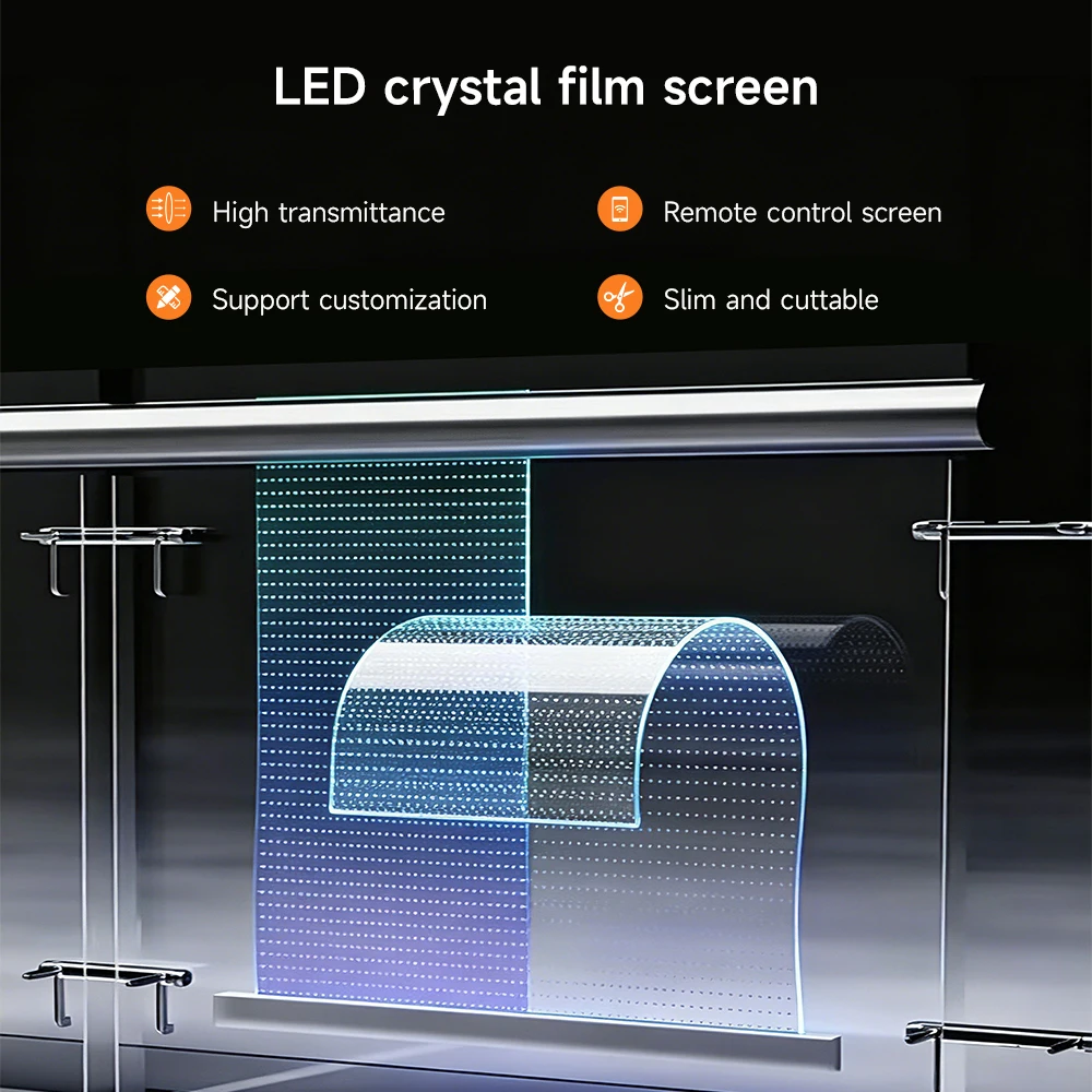 P40-40 LED Crystal Film Transparent Screen Indoor Custom Size High Quality OEM Commercial Mall Retail Shop Digital Signage