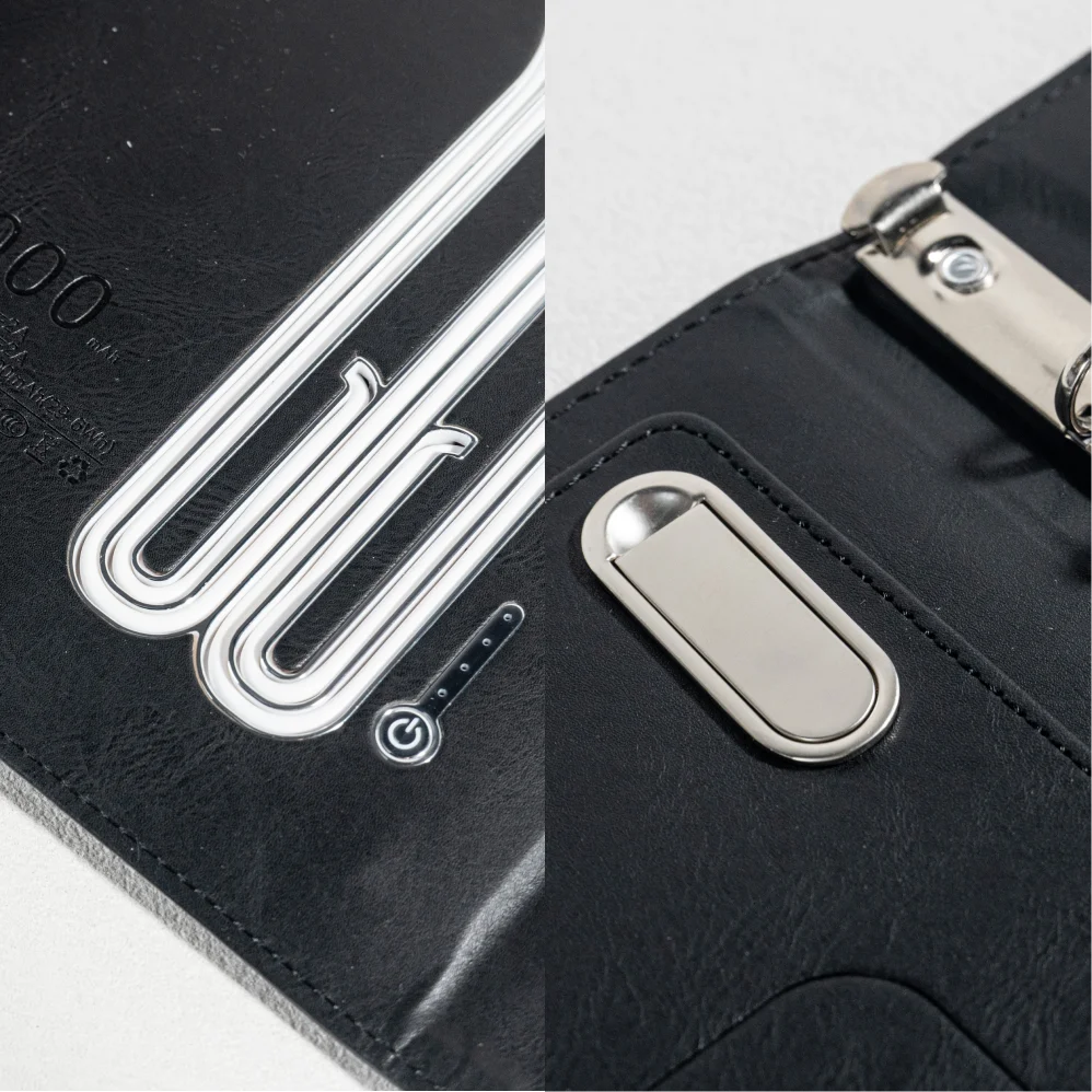 A5 Wireless Charging Notebook with Envelope Cover, USB Drive, 8000mAh Battery, 3-in-1 Cable, Card Slots and LED Reading Light