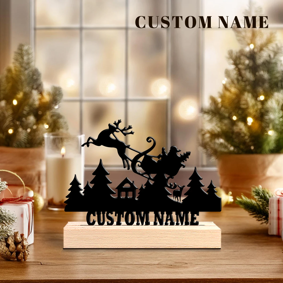 1pc Desktop Metal Ornaments Custom Content Equipped with Wooden Base New Home Gift for Friends,Decorative Ornaments