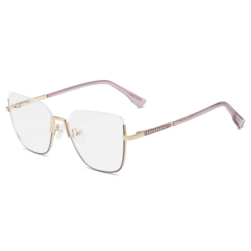 Óculos de Metal Cat Eye Half Frame para Mulheres, Luz Anti-Azul, Prescrição Óptica, Retro, Nova Moda